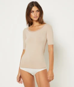 T-Shirt Mit Kurzen Ärmeln, Thermostrick SANDGELB -Jane Kleidung Geschaft 653600492 6