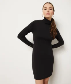 Kleid Mit Rollkragen, Strick SCHWARZ -Jane Kleidung Geschaft 653605605 6