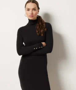 Kleid Mit Rollkragen, Strick SCHWARZ -Jane Kleidung Geschaft 653605605 c