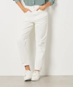 Jeans Mit Hoher Taille Im Karottenschnitt, 100 % Baumwolle WEISS