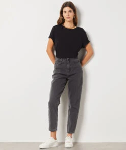 Jeans Im Mom-Schnitt, Hohe Taille, 100 % Baumwolle ANTHRAZIT