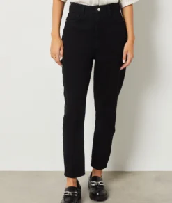 Jeans Mit Hoher Taille Im Karottenschnitt, 100 % Baumwolle SCHWARZ -Jane Kleidung Geschaft 653731705 c