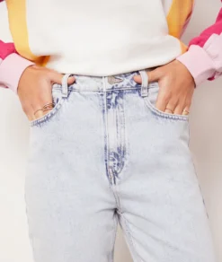 Jeans Im Mom-Schnitt, Hohe Taille, 100 % Baumwolle HIMMELBLAU -Jane Kleidung Geschaft 653731720 b