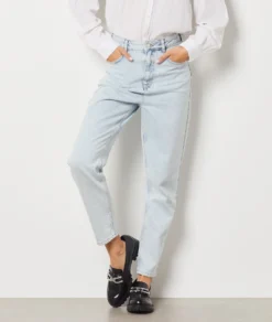 Jeans Im Mom-Schnitt, Hohe Taille, 100 % Baumwolle HIMMELBLAU -Jane Kleidung Geschaft 653731720 c