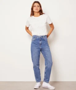 Jeans Im Mom-Schnitt, Hohe Taille, 100 % Baumwolle BLAU -Jane Kleidung Geschaft 653731722 6