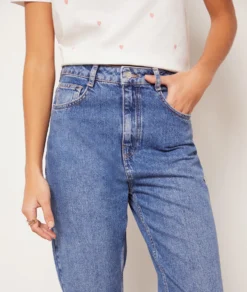 Jeans Im Mom-Schnitt, Hohe Taille, 100 % Baumwolle BLAU -Jane Kleidung Geschaft 653731722 b