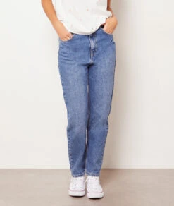 Jeans Im Mom-Schnitt, Hohe Taille, 100 % Baumwolle BLAU