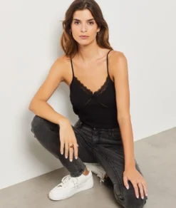 Caraco Mit Spitze Am Ausschnitt SCHWARZ -Jane Kleidung Geschaft 653747405 c