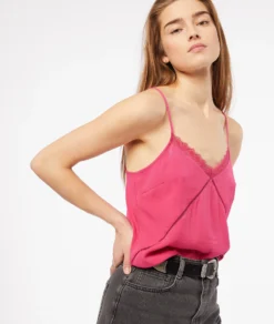 Caraco Mit Schmalen Streifen Und Spitze Am Dekolleté FUCHSIA