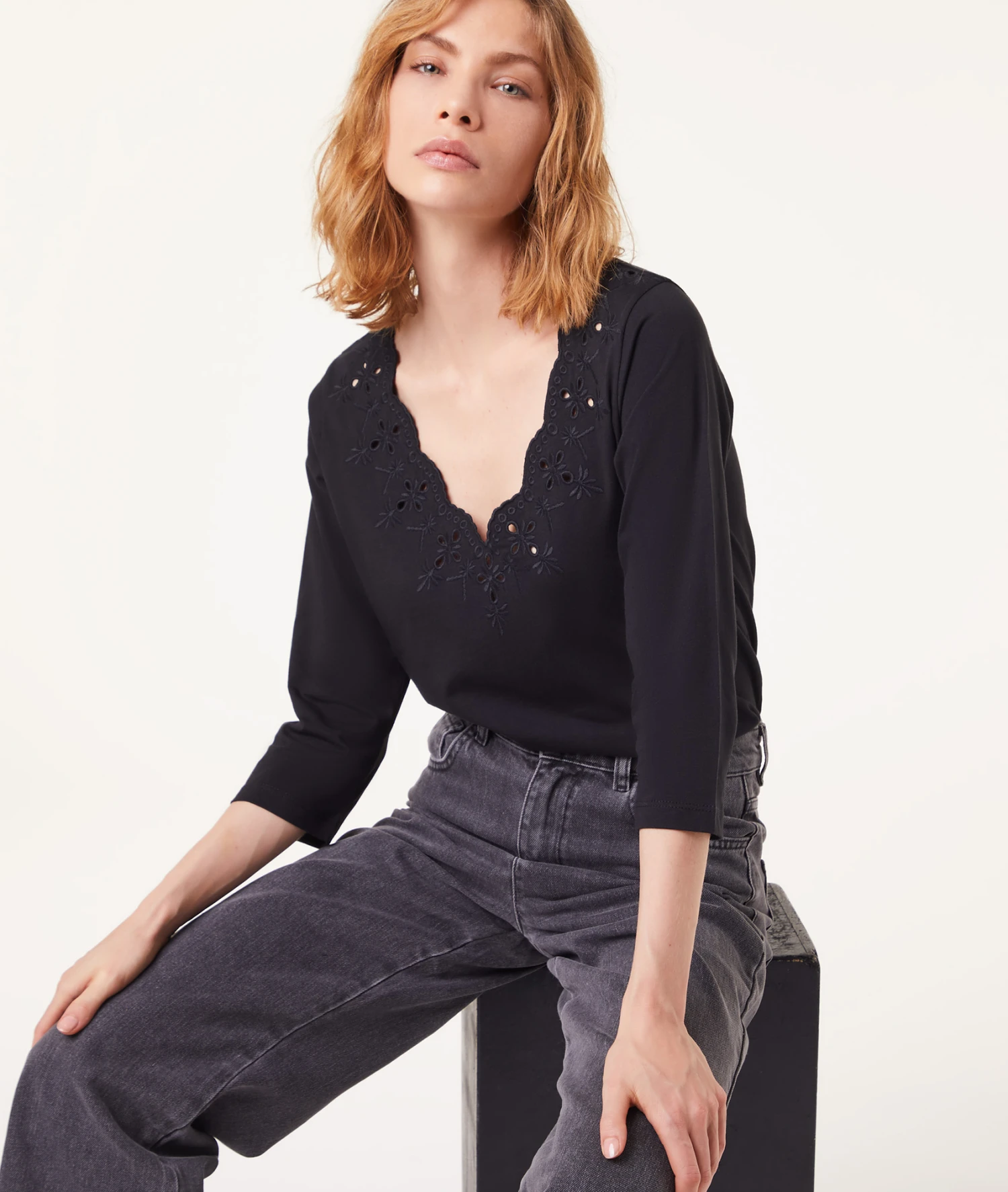 T-Shirt Mit Langen Ärmeln Und Durchbrochenen Details SCHWARZ 1 T-Shirt Mit Langen Ärmeln Und Durchbrochenen Details SCHWARZ