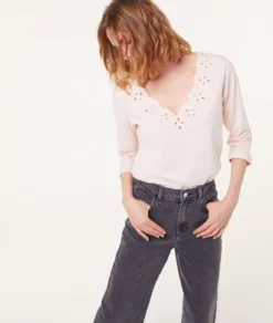 T-Shirt Mit Langen Ärmeln Und Durchbrochenen Details BLUSH -Jane Kleidung Geschaft 653791594 c