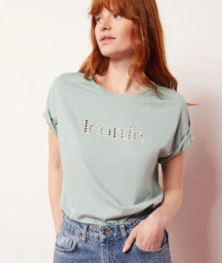 T-Shirt Mit Kurzen Ärmeln, 100 % Baumwolle SELADONGRÜN -Jane Kleidung Geschaft 653823338 c