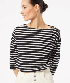 Gestreiftes T-Shirt Mit 3/4-Ärmeln SCHWARZ 9 Gestreiftes T-Shirt Mit 3/4-Ärmeln SCHWARZ -Jane Kleidung Geschaft 653827805 c