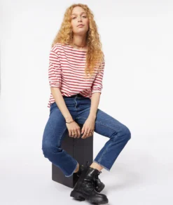 Gestreiftes T-Shirt Mit 3/4-Ärmeln Und Aus 100 % Baumwolle ROT 7 Gestreiftes T-Shirt Mit 3/4-Ärmeln Und Aus 100 % Baumwolle ROT -Jane Kleidung Geschaft 653827873 6