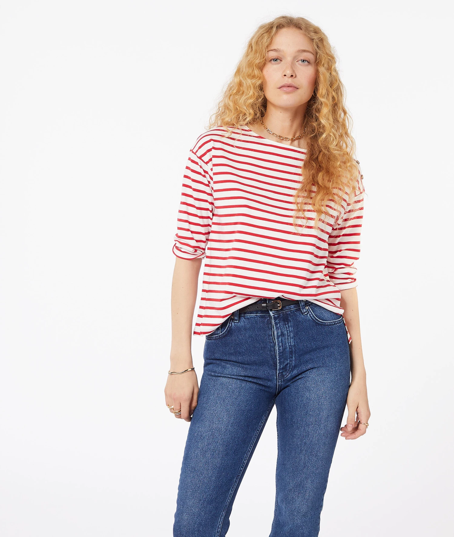 Gestreiftes T-Shirt Mit 3/4-Ärmeln Und Aus 100 % Baumwolle ROT 5 Gestreiftes T-Shirt Mit 3/4-Ärmeln Und Aus 100 % Baumwolle ROT – Bild 5