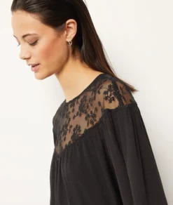 Kleid Mit Stickerei Am Dekolleté SCHWARZ 8 Kleid Mit Stickerei Am Dekolleté SCHWARZ -Jane Kleidung Geschaft 653869905 b