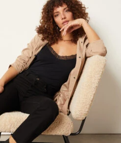 Caraco Mit Spitze Am Ausschnitt SCHWARZ -Jane Kleidung Geschaft 653876605 c