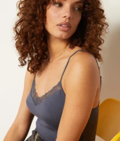 Caraco Mit Spitze Am Ausschnitt MARINEBLAU -Jane Kleidung Geschaft 653876625 b