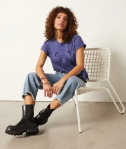 T-Shirt Mit Kurzen Ärmeln, 100 % Baumwolle PFLAUME -Jane Kleidung Geschaft 653931015 6