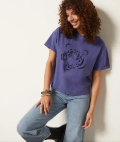 T-Shirt Mit Kurzen Ärmeln, 100 % Baumwolle PFLAUME -Jane Kleidung Geschaft 653931015 c