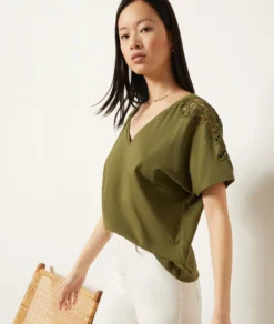 T-Shirt Mit Kurzen Ärmeln, 100 % Baumwolle KHAKI -Jane Kleidung Geschaft 653933844 c