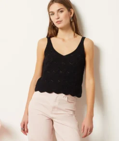 Häkel-Top 100 % Baumwolle SCHWARZ