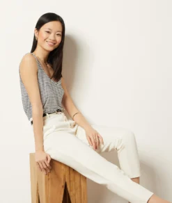 Gestreiftes Top Aus Leinenmischgewebe MARINEBLAU -Jane Kleidung Geschaft 653981980 6