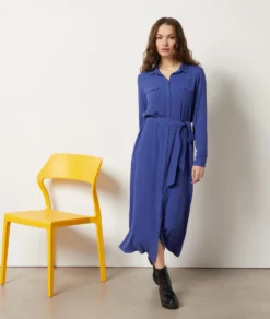 Langes Kleid Mit Bindegürtel PFLAUME -Jane Kleidung Geschaft 653988015 6