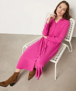 Langes Kleid Mit Bindegürtel FUCHSIA -Jane Kleidung Geschaft 653988072 6