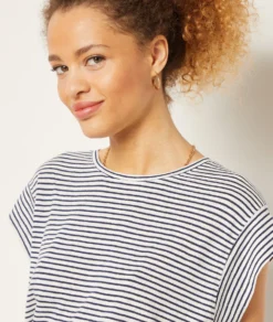 Gestreiftes T-Shirt Aus Leinenmischgewebe ECRU -Jane Kleidung Geschaft 653989180 b