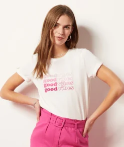 T-Shirt Mit Kurzen Ärmeln, 100 % Baumwolle ECRU