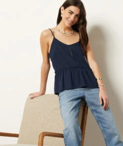 Caraco Aus Leinenmischgewebe MARINEBLAU