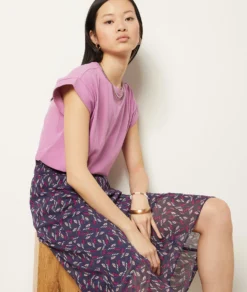 T-Shirt Mit Rundem Ausschnitt, 100 % Baumwolle FLIEDER -Jane Kleidung Geschaft 654000110 b