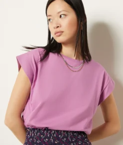 T-Shirt Mit Rundem Ausschnitt, 100 % Baumwolle FLIEDER