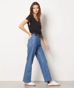 Noir T-Shirt Mit V-Ausschnitt Aus 100 % Bio-Baumwolle SCHWARZ -Jane Kleidung Geschaft 654000605 6