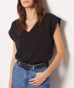 Noir T-Shirt Mit V-Ausschnitt Aus 100 % Bio-Baumwolle SCHWARZ -Jane Kleidung Geschaft 654000605 b