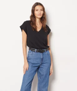 Noir T-Shirt Mit V-Ausschnitt Aus 100 % Bio-Baumwolle SCHWARZ