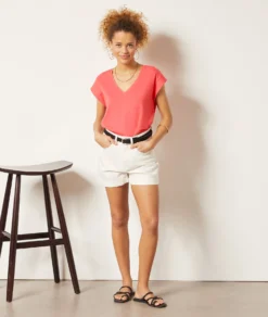 T-Shirt Mit V-Ausschnitt Aus 100 % Baumwolle ROSA -Jane Kleidung Geschaft 654000674 6