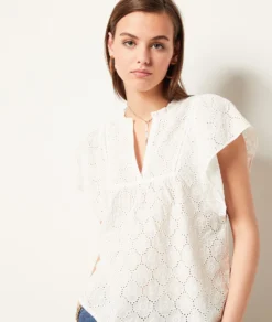 T-Shirt Mit Kurzen Ärmeln Mit Stickereien ECRU -Jane Kleidung Geschaft 654003680 c