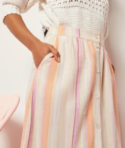 Solo Langer Rock Aus Leinenmischgewebe KORALLE 8 Solo Langer Rock Aus Leinenmischgewebe KORALLE -Jane Kleidung Geschaft 654004063 b