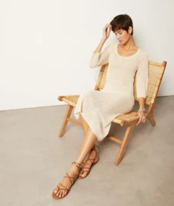 Langes Kleid Aus Durchbrochenem Strick ECRU -Jane Kleidung Geschaft 654005880 6