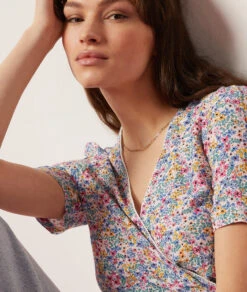 T-Shirt In Wickelform BLAU GRÜN -Jane Kleidung Geschaft 654006436 b