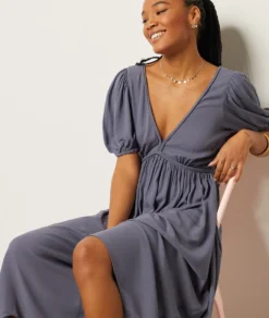 Langes Kleid Mit Freiem Rücken BLAUGRAU -Jane Kleidung Geschaft 654007221 6