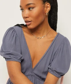 Langes Kleid Mit Freiem Rücken BLAUGRAU -Jane Kleidung Geschaft 654007221 b