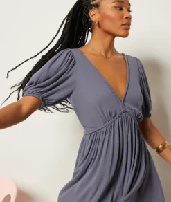 Langes Kleid Mit Freiem Rücken BLAUGRAU -Jane Kleidung Geschaft 654007221 c