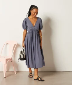 Langes Kleid Mit Freiem Rücken BLAUGRAU