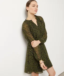 Fließendes Kleid Mit Print SCHWARZ