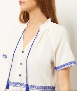 Kleid Mit Gestickten Details 100 % Baumwolle WEIß 8 Kleid Mit Gestickten Details 100 % Baumwolle WEIß -Jane Kleidung Geschaft 654009801 b