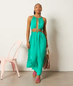 Langes, Asymmetrisches Kleid SMARAGDGRÜN