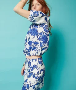 Rock Mit Print, 100 % Baumwolle BLAU